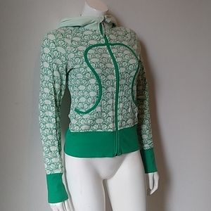 Lululemon knit hooded jacket, size small, green pattern